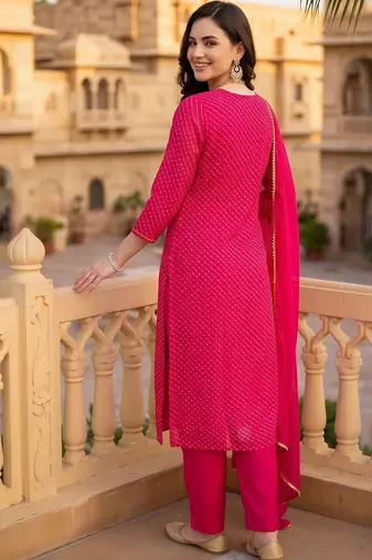 women ethnic motifs printed regular thread work kurta with trousers & with dupatta