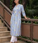 women printed regular cotton kurta with trousers