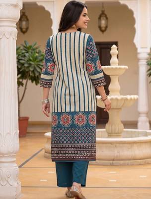 women ethnic motifs printed regular cotton kurta with trousers & with dupatta 5