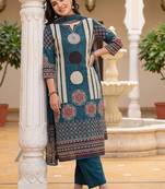 women ethnic motifs printed regular cotton kurta with trousers & with dupatta