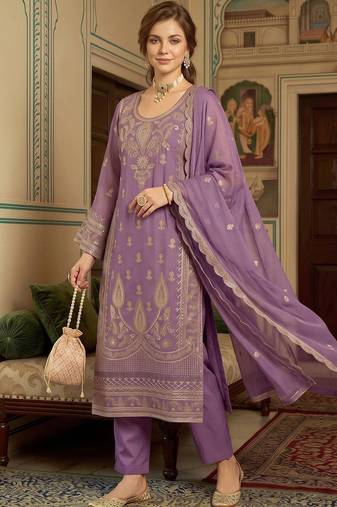 women ethnic motifs embroidered regular kurta with trousers & with dupatta