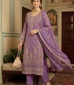 women ethnic motifs embroidered regular kurta with trousers & with dupatta