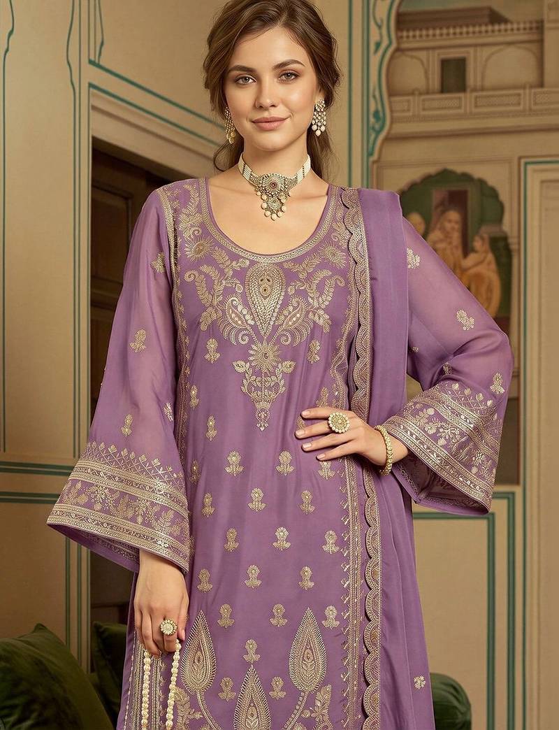 women ethnic motifs embroidered regular kurta with trousers & with dupatta