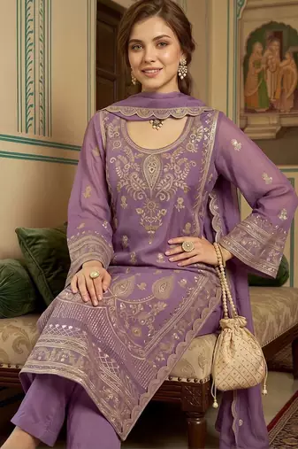 women ethnic motifs embroidered regular kurta with trousers & with dupatta