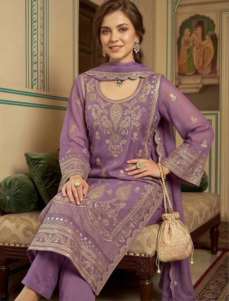 women ethnic motifs embroidered regular kurta with trousers & with dupatta