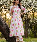 women printed regular cotton kurta with trousers
