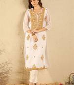 women ethnic motifs embroidered regular thread work kurta with trousers & with dupatta