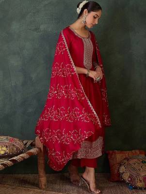 women ethnic motifs embroidered regular gotta patti kurta with trousers & with dupatta 7