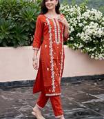 women ethnic motifs embroidered regular thread work kurta with trousers