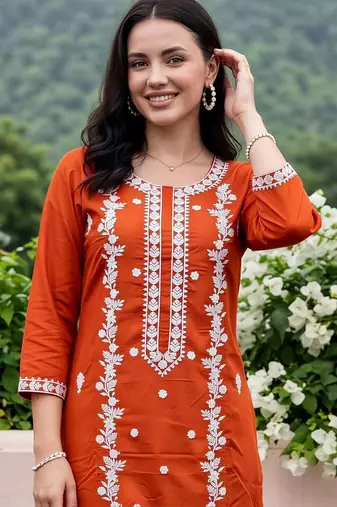 women ethnic motifs embroidered regular thread work kurta with trousers