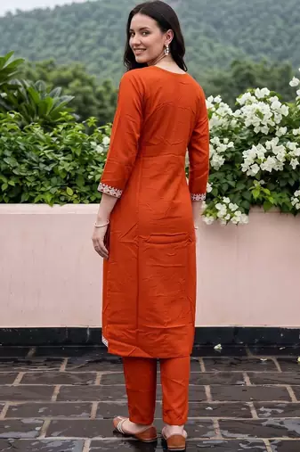 women ethnic motifs embroidered regular thread work kurta with trousers