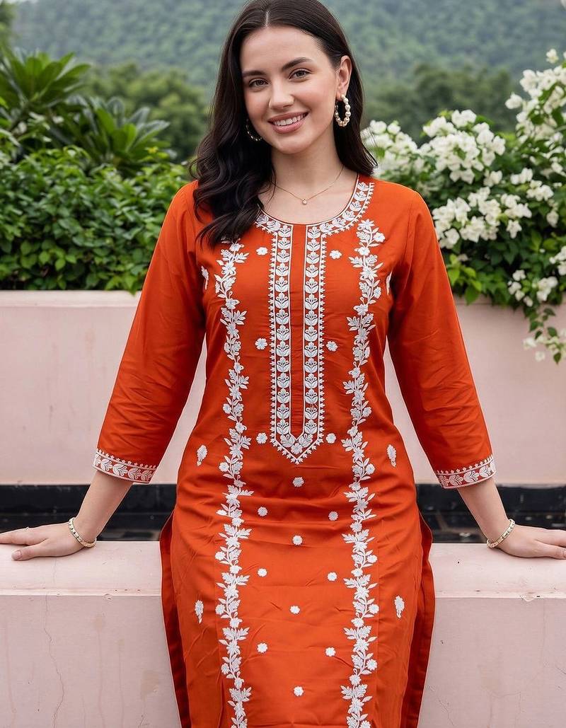 women ethnic motifs embroidered regular thread work kurta with trousers