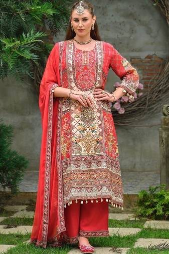 women ethnic motifs embroidered regular mirror work silk kurta with palazzos & with dupatta