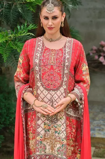 women ethnic motifs embroidered regular mirror work silk kurta with palazzos & with dupatta