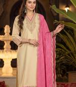 women ethnic motifs embroidered regular thread work kurta with trousers & with dupatta