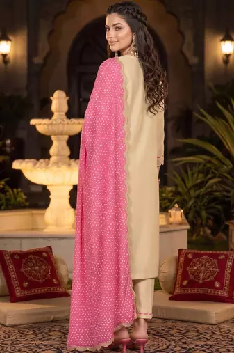 women ethnic motifs embroidered regular thread work kurta with trousers & with dupatta