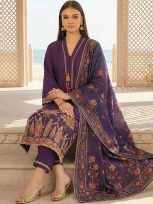 women ethnic motifs embroidered regular thread work kurta with trousers & with dupatta 5