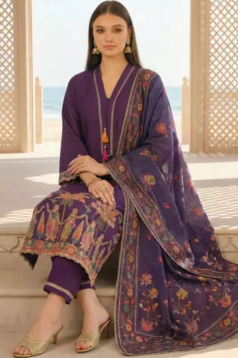 women ethnic motifs embroidered regular thread work kurta with trousers & with dupatta