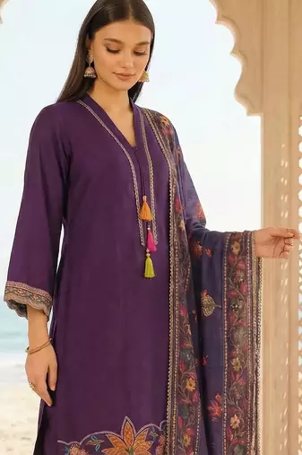 women ethnic motifs embroidered regular thread work kurta with trousers & with dupatta
