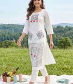 women printed regular cotton kurta with trousers