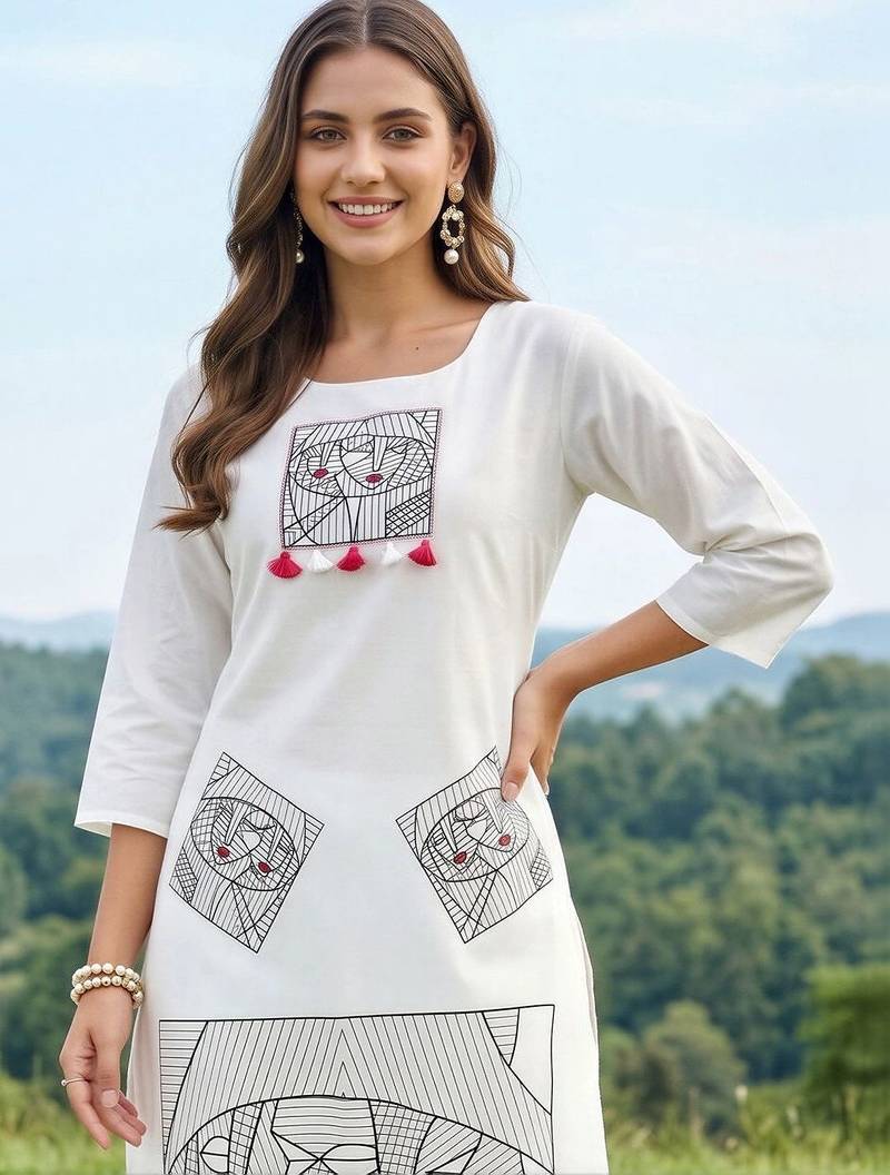 women printed regular cotton kurta with trousers