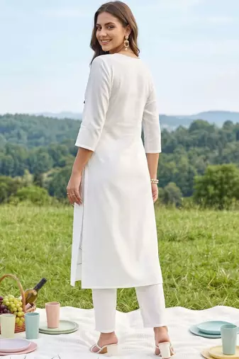 women printed regular cotton kurta with trousers