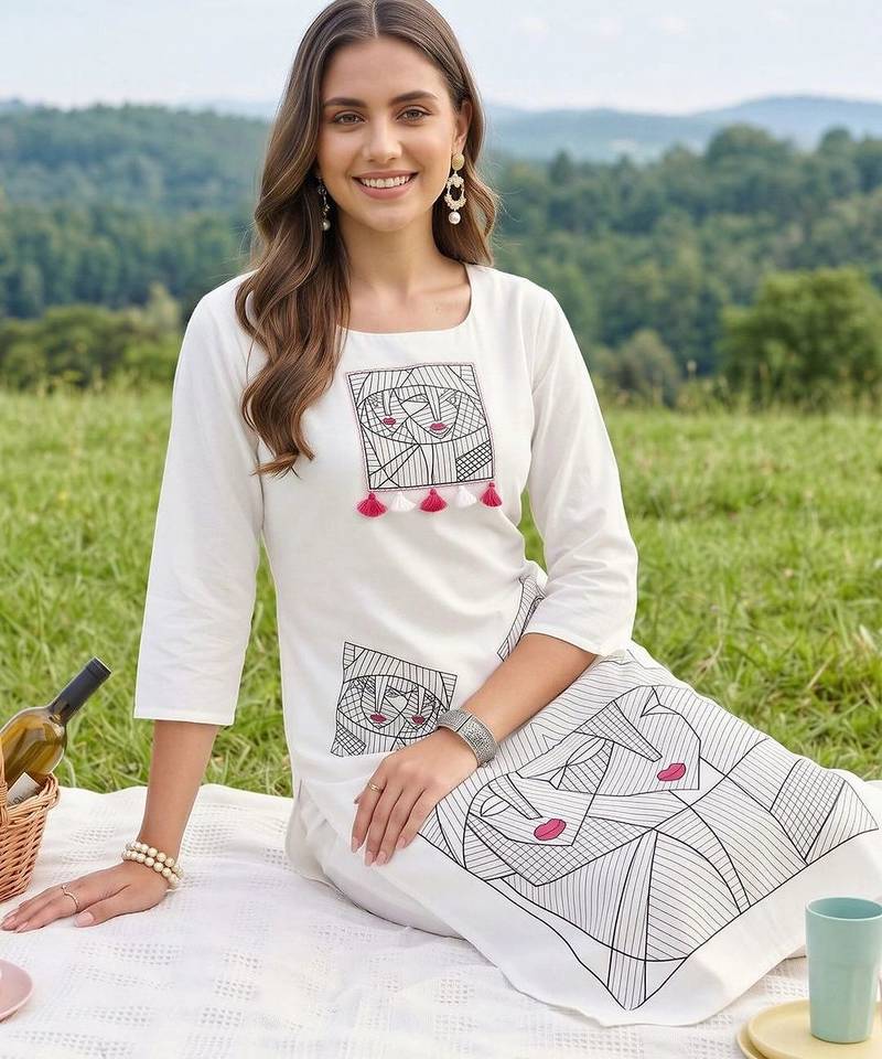 women printed regular cotton kurta with trousers