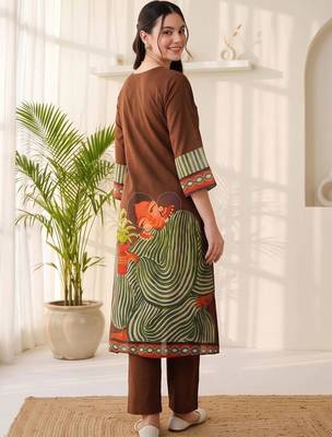 women ethnic motifs printed empire cotton kurta with trousers 4