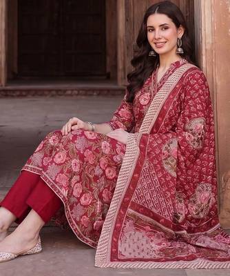 women floral printed regular cotton kurta with trousers & with dupatta 5