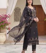 women ethnic motifs embroidered regular thread work kurta with trousers & with dupatta