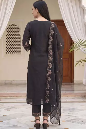 women ethnic motifs embroidered regular thread work kurta with trousers & with dupatta