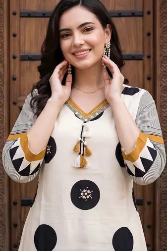 women printed regular cotton kurta with trousers & with dupatta