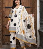 women printed regular cotton kurta with trousers & with dupatta