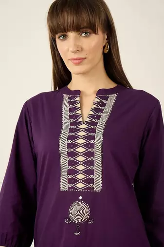 women ethnic motifs printed regular cotton kurta with trousers