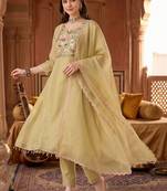 women ethnic motifs embroidered regular thread work kurta with trousers & with dupatta