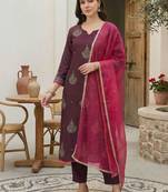 women ethnic motifs embroidered regular liva kurta with trousers & with dupatta