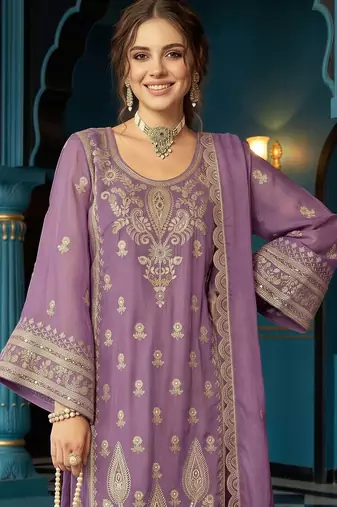 women ethnic motifs embroidered regular kurta with trousers & with dupatta