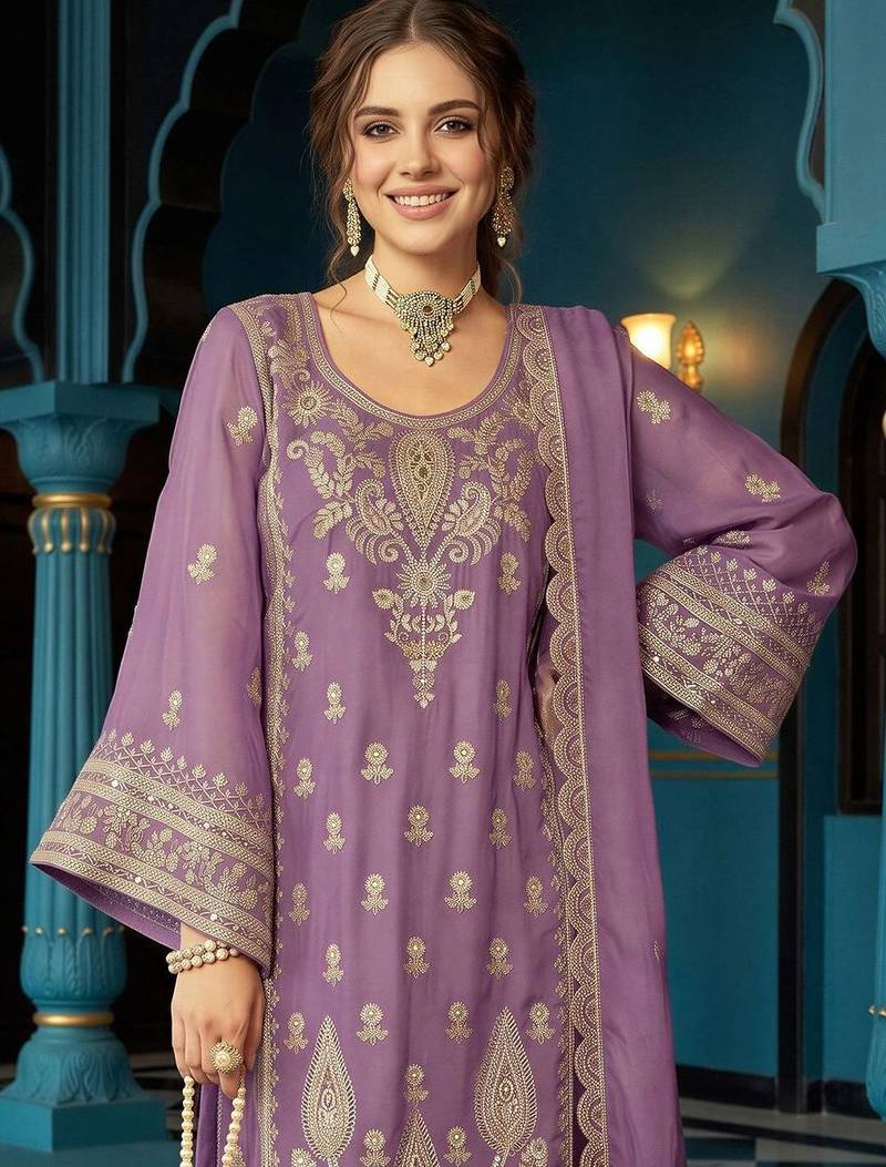 women ethnic motifs embroidered regular kurta with trousers & with dupatta