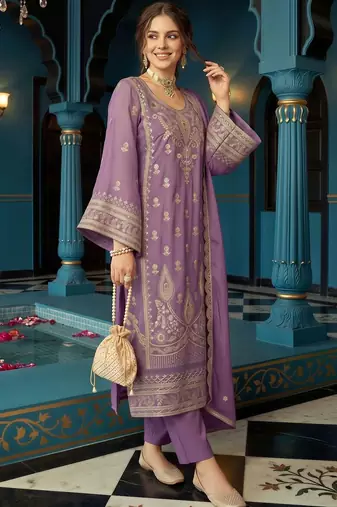 women ethnic motifs embroidered regular kurta with trousers & with dupatta