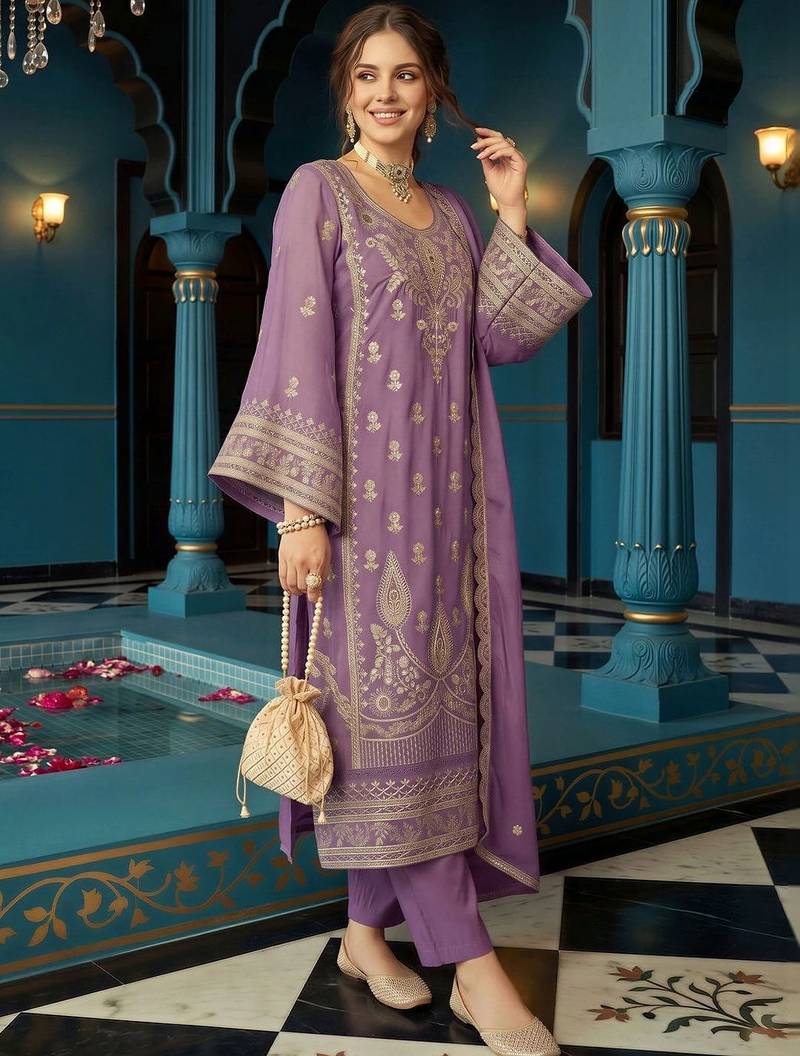 women ethnic motifs embroidered regular kurta with trousers & with dupatta