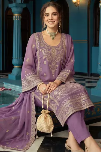 women ethnic motifs embroidered regular kurta with trousers & with dupatta