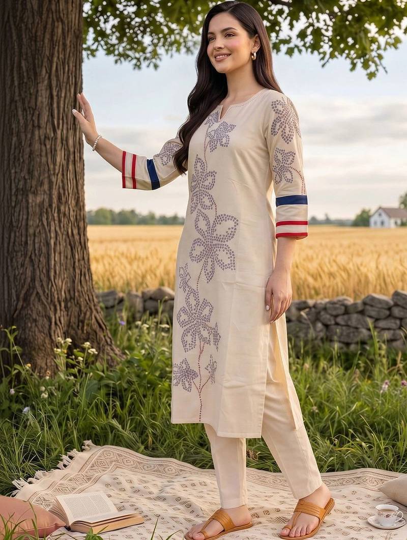women floral printed regular kurta with trousers