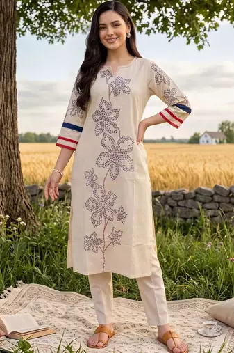 women floral printed regular kurta with trousers