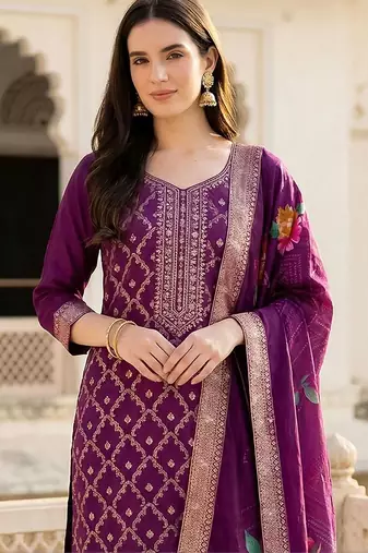 women ethnic motifs regular kurta with trousers & with dupatta
