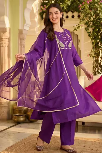 women ethnic motifs embroidered regular thread work liva kurta with palazzos & with dupatta