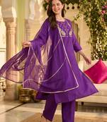 women ethnic motifs embroidered regular thread work liva kurta with palazzos & with dupatta
