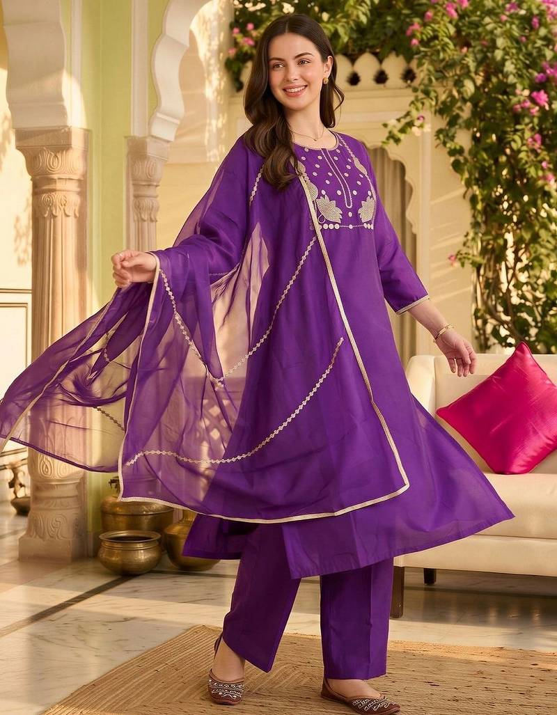 women ethnic motifs embroidered regular thread work liva kurta with palazzos & with dupatta