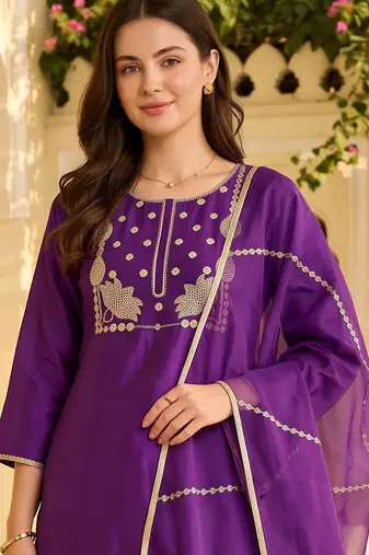 women ethnic motifs embroidered regular thread work liva kurta with palazzos & with dupatta