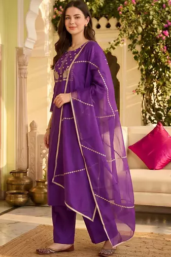 women ethnic motifs embroidered regular thread work liva kurta with palazzos & with dupatta