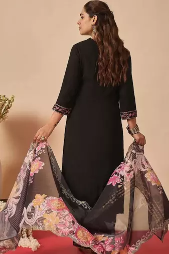 women ethnic motifs embroidered regular thread work kurta with trousers & with dupatta